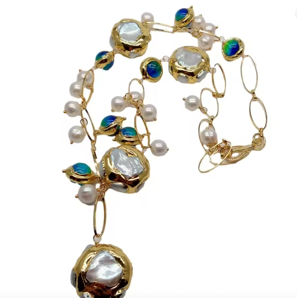 Blue Murano Glass & Freshwater Keshi Pearl Necklace