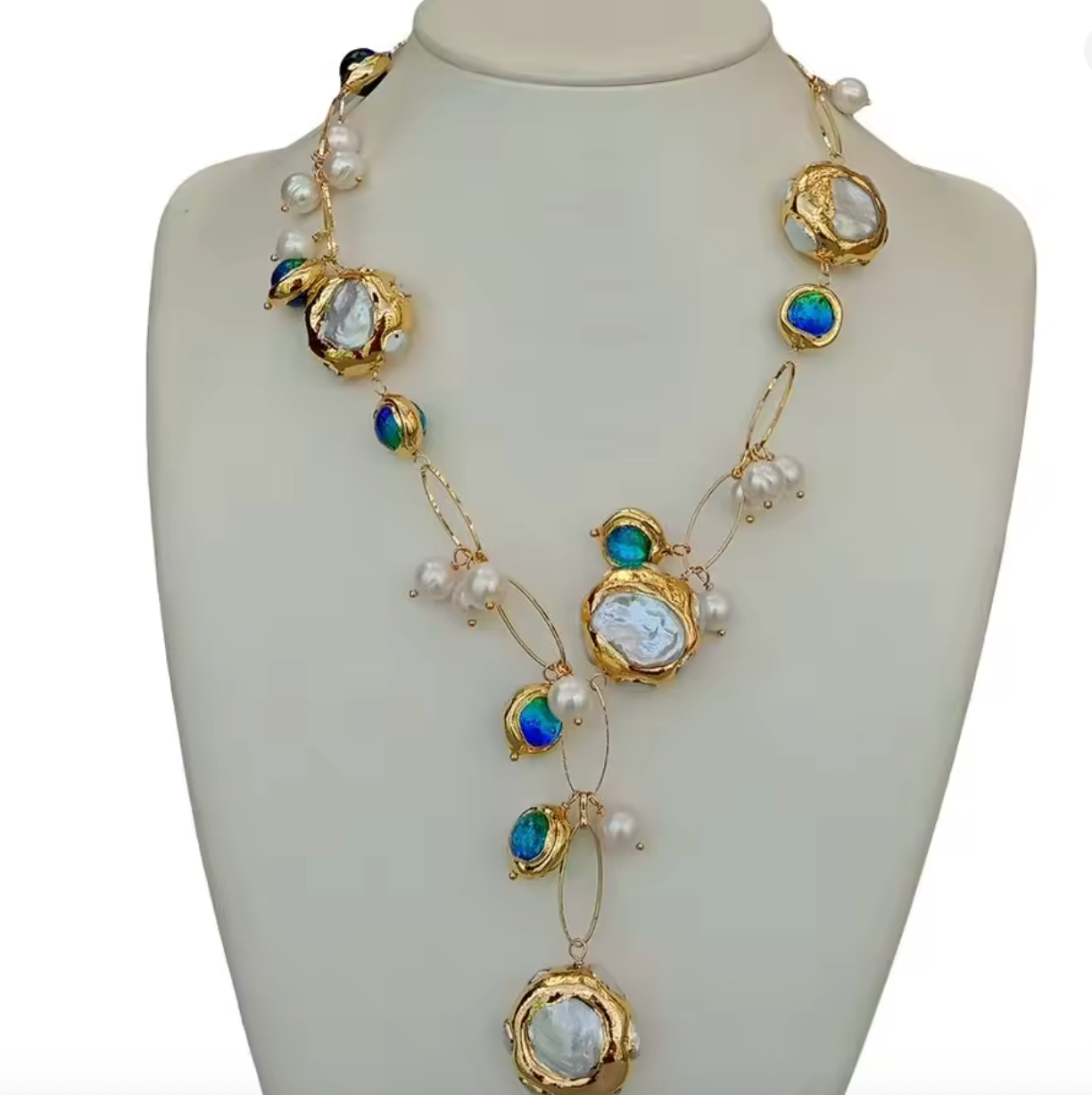 Blue Murano Glass & Freshwater Keshi Pearl Necklace