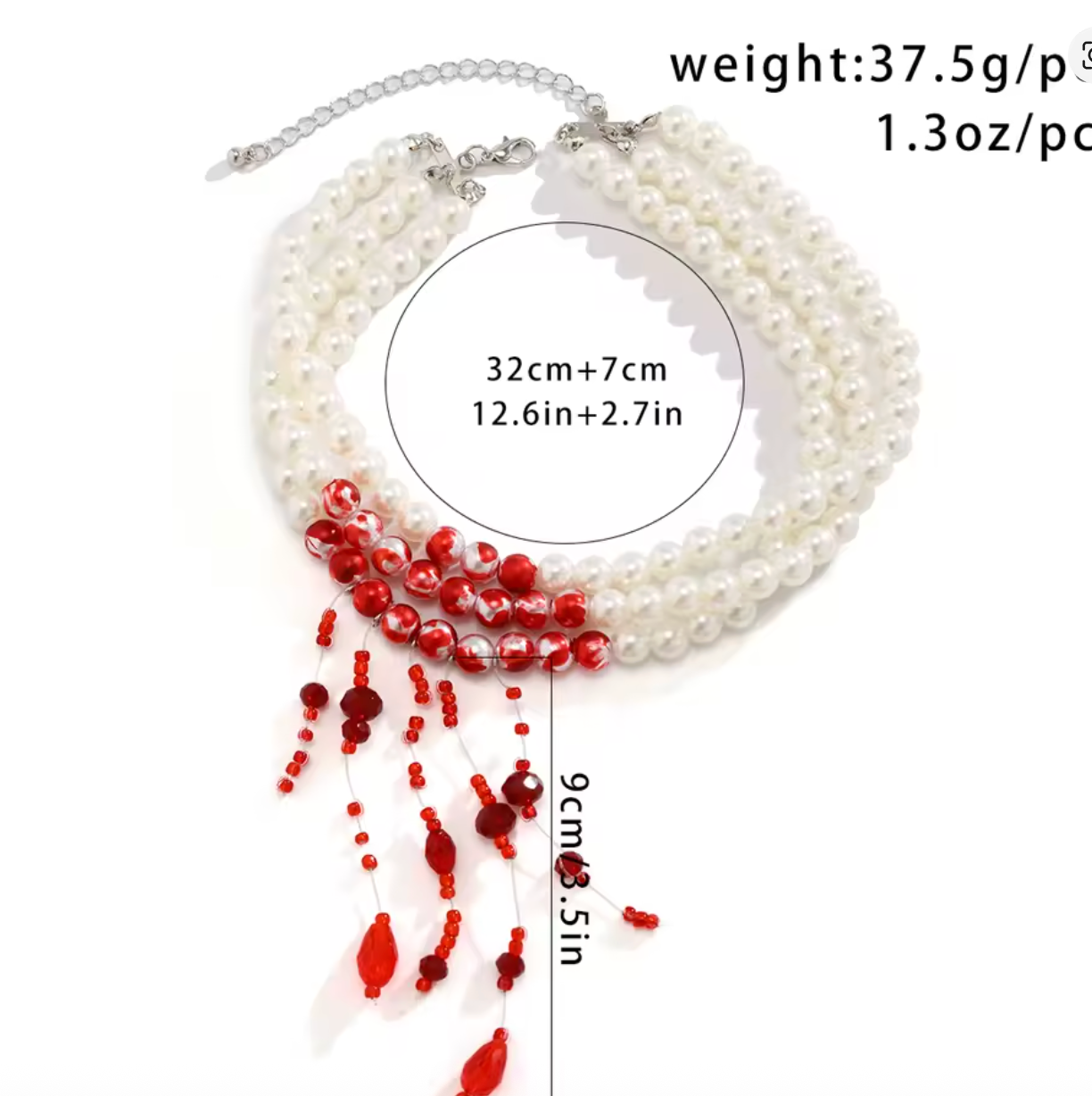 Gothic Multilayer Pearl & Red Crystal Choker Necklace