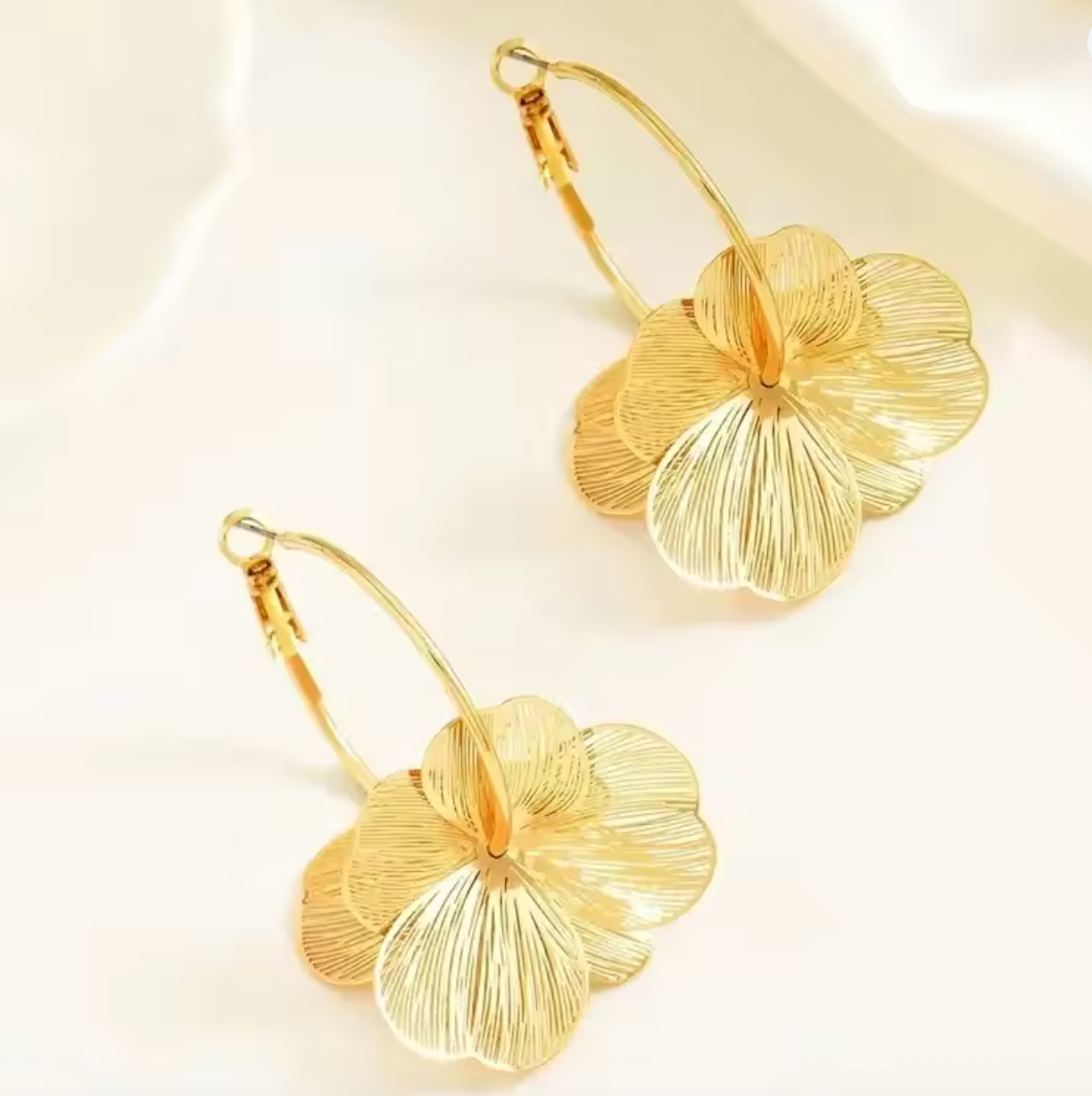 Stainless Steel Gold Double-Layer Hollow Flower Hoop Earrings