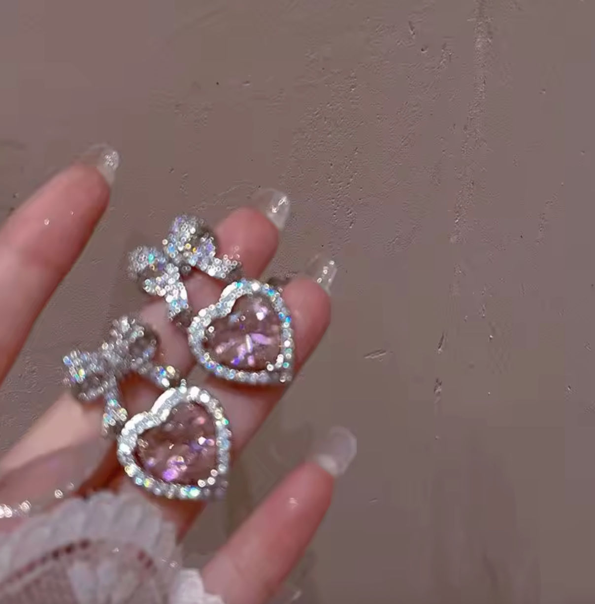 Exquisite Pink Heart Bowknot Stud Earrings