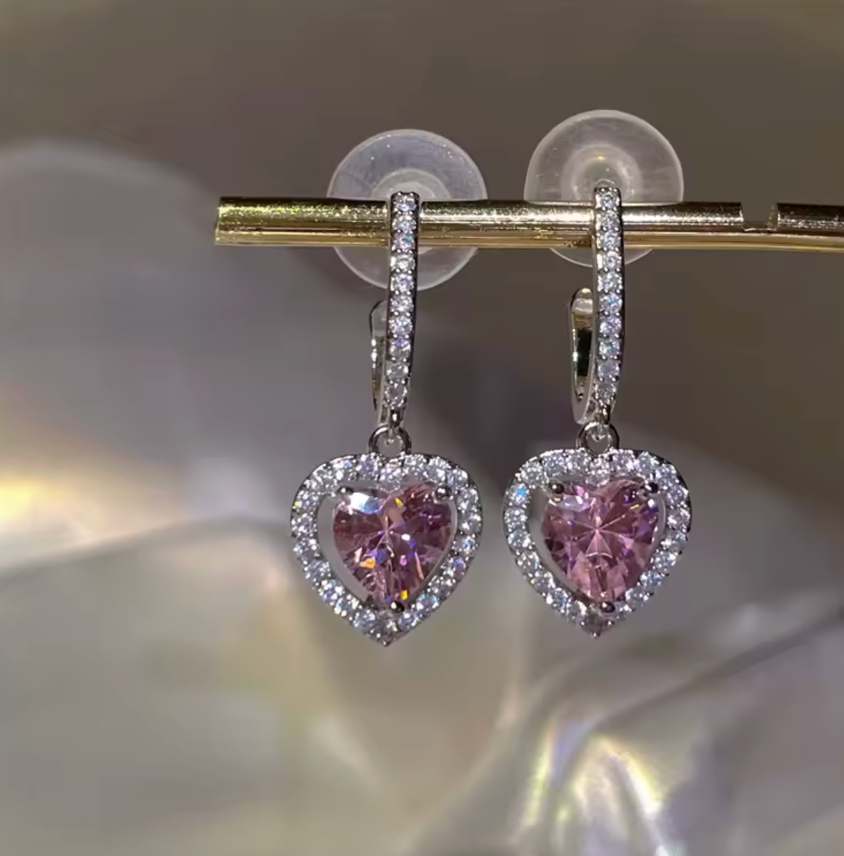 Exquisite Pink Heart Bowknot Stud Earrings