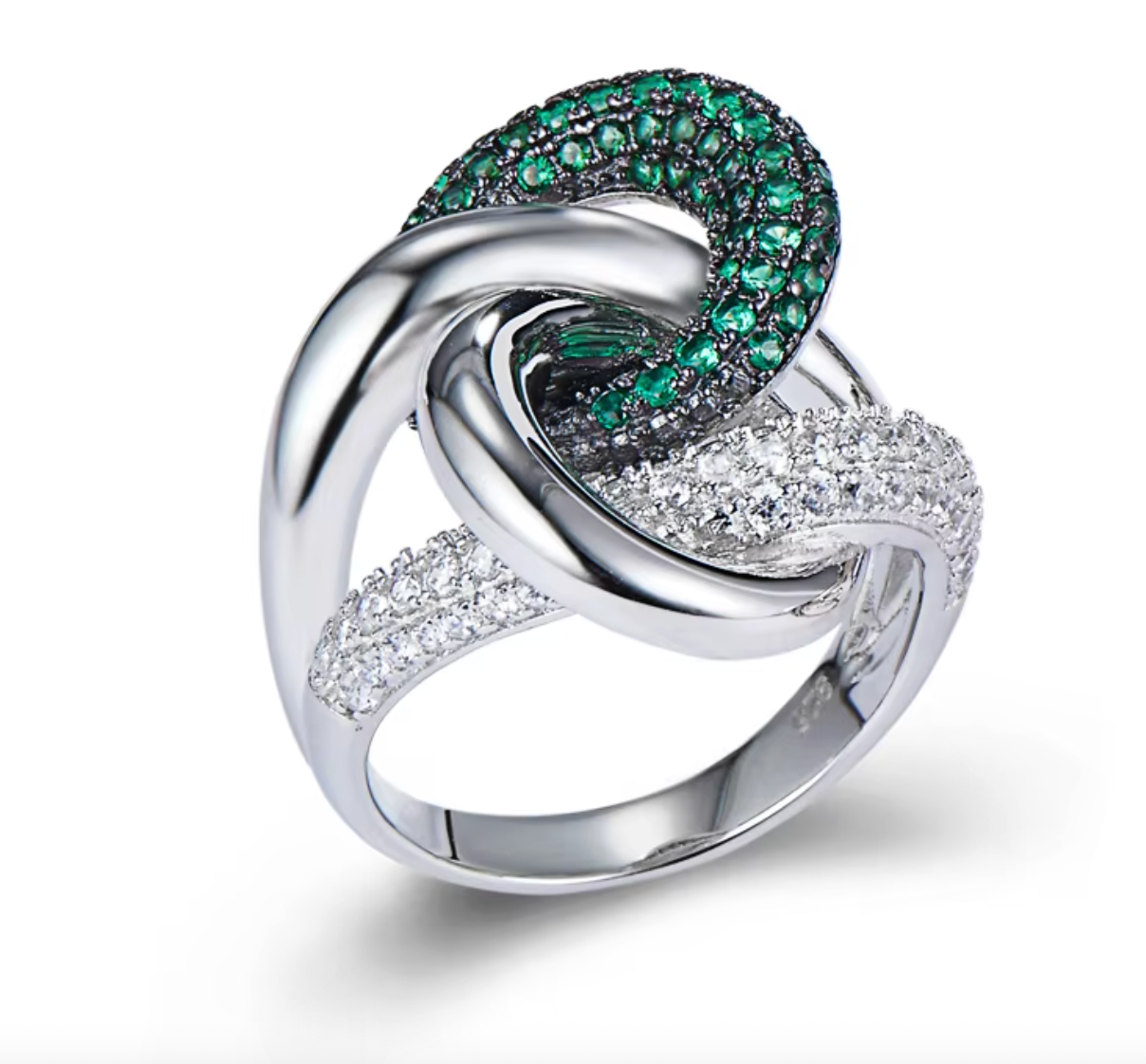 925 Sterling Silver Irregular Curve Cross Zircon Ring