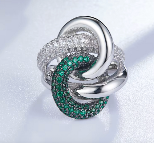 925 Sterling Silver Irregular Curve Cross Zircon Ring