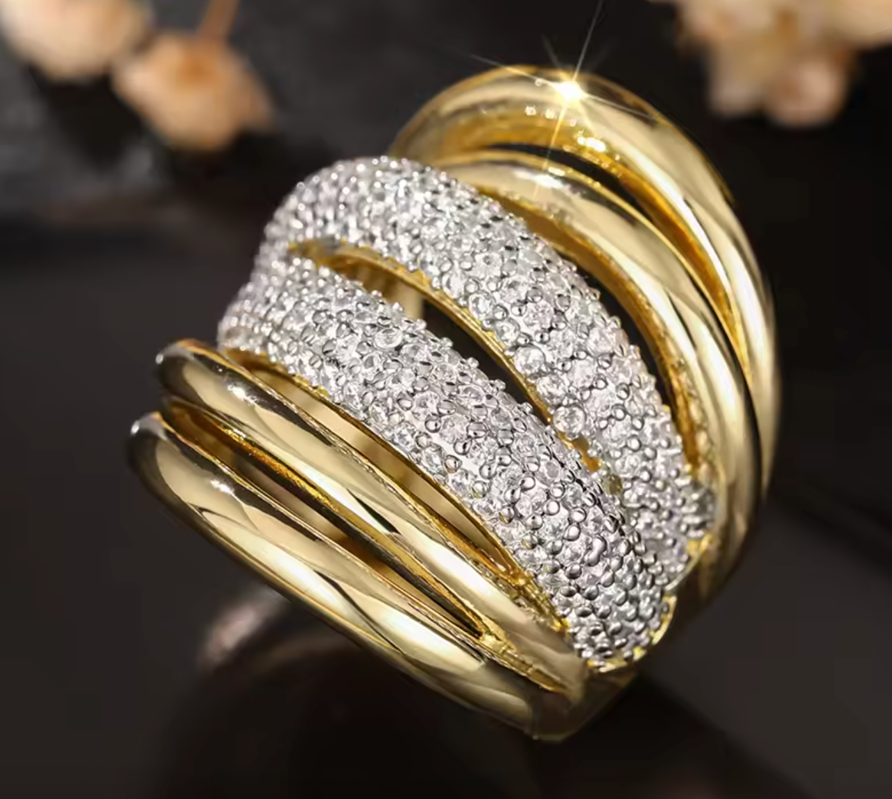 Irregular Multi-Layer Two-Tone Cubic Zirconia Ring