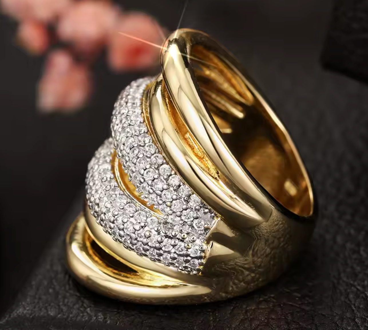 Irregular Multi-Layer Two-Tone Cubic Zirconia Ring